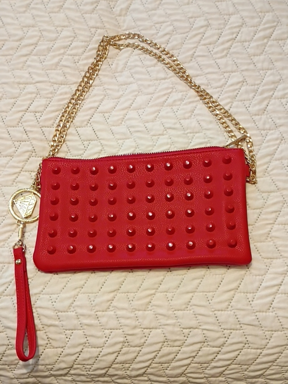 Traci Lynn Red Studded Wristlet Clutch with Gold Chain